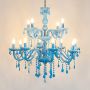 bezel 12 light victorian candle chandelier blue light on white background