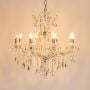 ornate 8 light droplet crystal chandelier light on white background