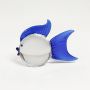 Blue and white glass fish figurine with vibrant fins isolated on clean white background for artistic decor accent.