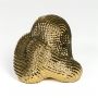 Gold metal decorative abstract sculpture with glossy textured finish for modern home decor display.