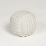 White ceramic textured decorative jar with rounded form isolated on clean white background for elegant tabletop decor use.