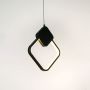 Black geometric LED pendant light glowing on white background ideal for dining living and modern office interiors.