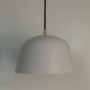 Closeup of matte white dome pendant light showing fine texture and perfectly curved design for modern interiors.