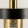 Closeup showing the detailed metal mesh diffuser and sleek golden top cap with a smooth black outer finish.