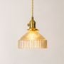 Prismatic Glass Barn Pendant Light Amber Light on White Background