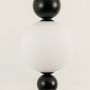 A contemporary pendant design featuring stacked black spheres and a white globe ideal for LED lighting and artistic interior décor in modern living environments.