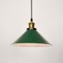 industrial green enamel pendant light light on white background