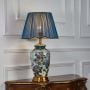 Zest Floral Pattern Multicolor Ceramic Table Lamp With Blue Shade On White Background