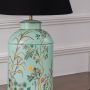 Tropical Garden Sky Blue Metal Table Lamp with Black Linen Lamp shade
