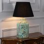 Tropical Garden Sky Blue Metal Table Lamp with Black Linen Lamp shade