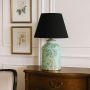 Tropical Garden Sky Blue Metal Table Lamp with Black Linen Lamp shade