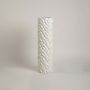 Modern white ceramic tall floor vase with 52x14 cm dimension sleek braided design shown clearly for perfect home styling.
