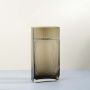 Modern smoke brown ribbed glass vase rectangular tall design artistic geometric accent light on white background for contemporary styling.