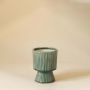 Green Striped Ceramic Golden Vase Small White Background