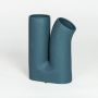 Teal ceramic double neck decorative vase with matte texture for shelf styling and tabletop home decor display.
