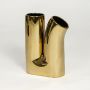 Gold metal dual opening decorative vase with high gloss finish for shelf styling and modern home decor display.