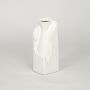 White ceramic flower vase with textured finish modern decorative vase for tabletop shelf console decor styling.