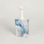 White ceramic decorative vase with blue abstract pattern and modern square shape perfect for living room console table decor styling.