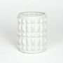 White ceramic geometric planter with raised textured pattern isolated on clean white background for modern home decor styling.