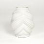 White ceramic sculpted leaf design vase isolated on clean white background for elegant modern home decor styling.