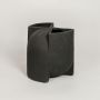 Matte black ceramic decorative vase with folded sculptural design perfect for modern living room console table decor styling.