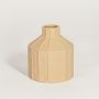 Beige ceramic decorative vase with faceted geometric design perfect for modern living room console table decor styling.