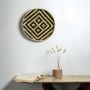 Herringbone Bamboo Round Wall Basket Beige Blue White Background