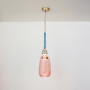 candy color modern pendant light- brass & red & blue & smoky light on white background