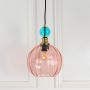 Danish Glass Ball Chandelier - Blue & Red Light Off White Background