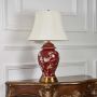 Elegance Glow Chinese Style Ceramic Table Lamp with White Shade - Red Light Off White Background
