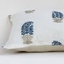 Blue floral printed cushion cover showing fine fabric texture detailed motifs and soft finish for elegant home decor use.