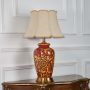 Lumina Accent Japanese Pattern Ceramic Table Lamp with Beige Lamp Shade Light Off White Background