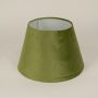 Green velvet lampshade displayed on a clean white background showing its smooth texture and elegant tapered design.