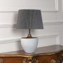 Wabi-sabi Style White Ceramic Table Lamp with Grey Shade Light Off White Background