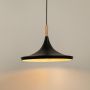 Colorful pendant light glowing softly against a neutral white background emphasizing its sleek design and vibrant colors.
