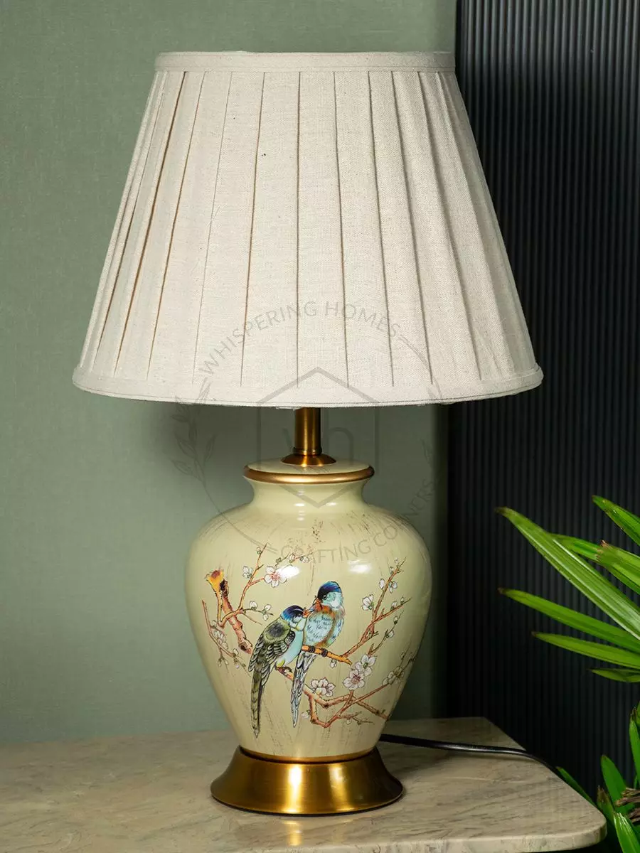 Buy Retro Vintage Flower Bird Ceramic Table Lamp with Beige