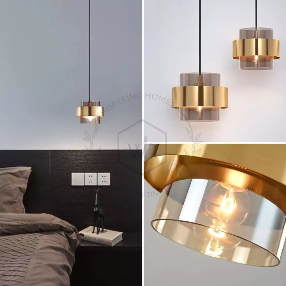Gold metal pendant on sale light