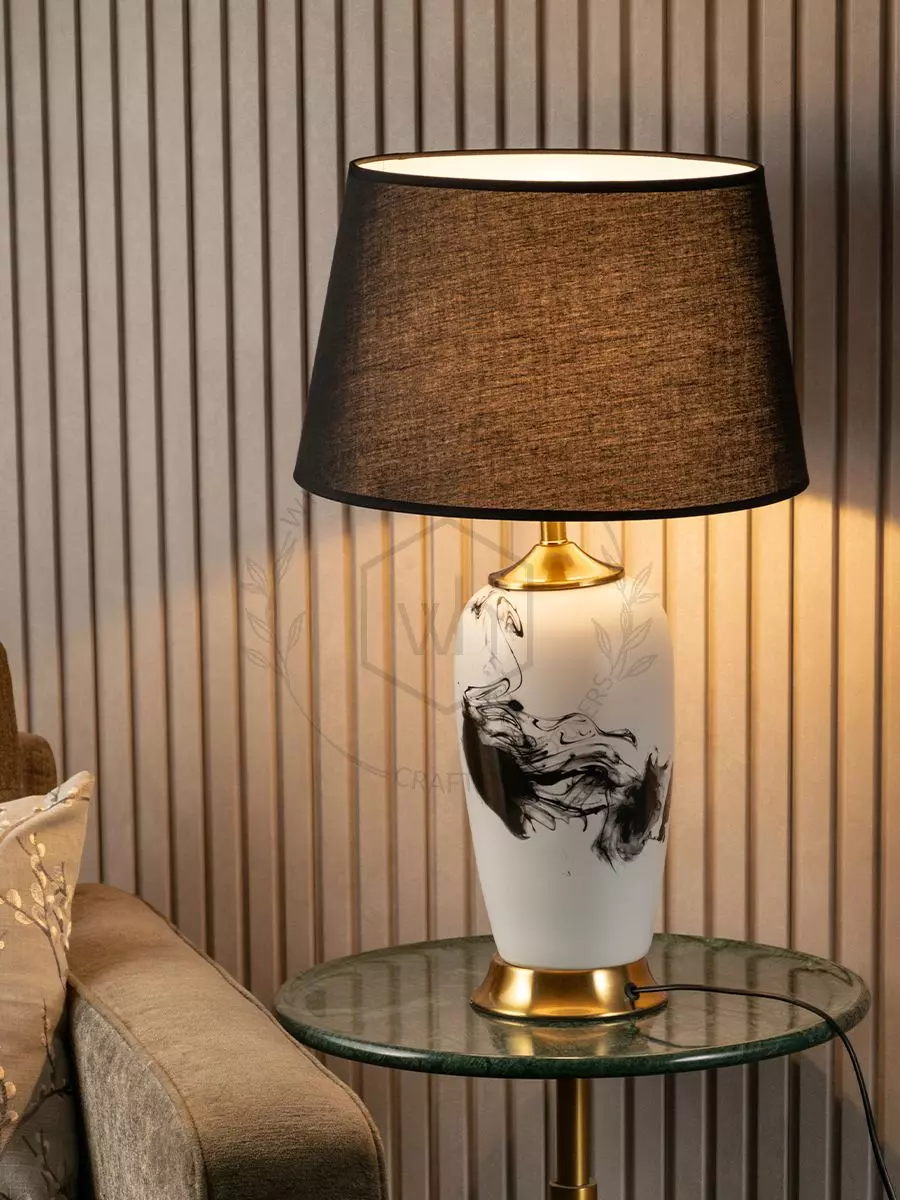 Black and white ceramic table hot sale lamp